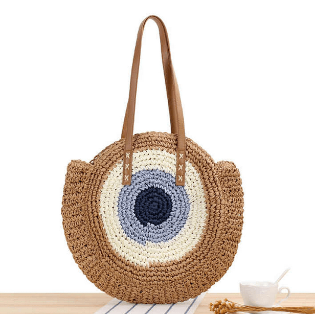 Luna Tote – Circular Woven Straw Bag in Earthy Tones - Choices