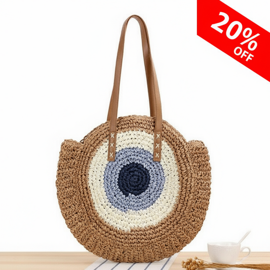 Luna Tote – Circular Woven Straw Bag in Earthy Tones - Choices