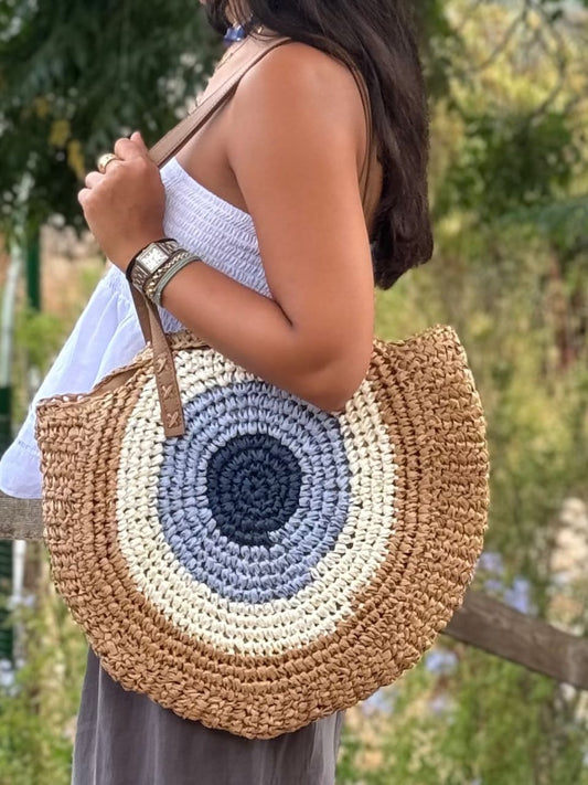 Luna Tote – Circular Woven Straw Bag in Earthy Tones - Choices