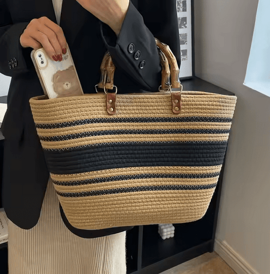 Paloma Tote – Striped Straw Bag with Bamboo Handles - Choices