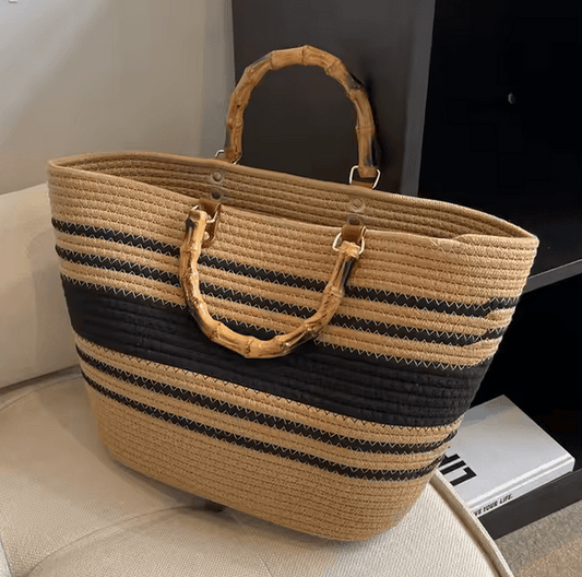 Paloma Tote – Striped Straw Bag with Bamboo Handles - Choices