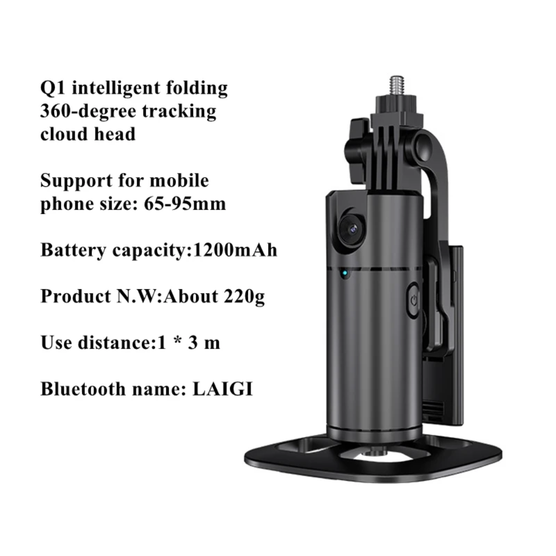 Q1 AI Tracking 360° Smart Phone Gimbal Stand - Auto-Face/Body Tracking Desktop Mount for Vlogging & Live Streams