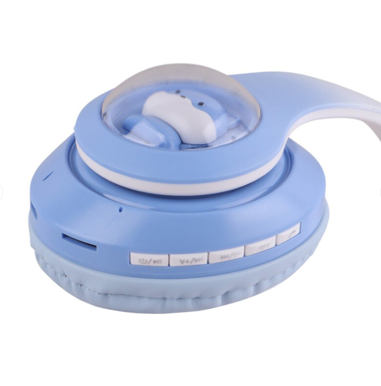 Blue headphone with white buttons on a white background