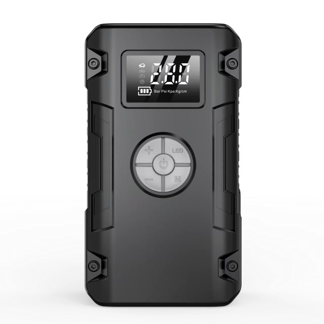 Black electronic device with digital display on a white background