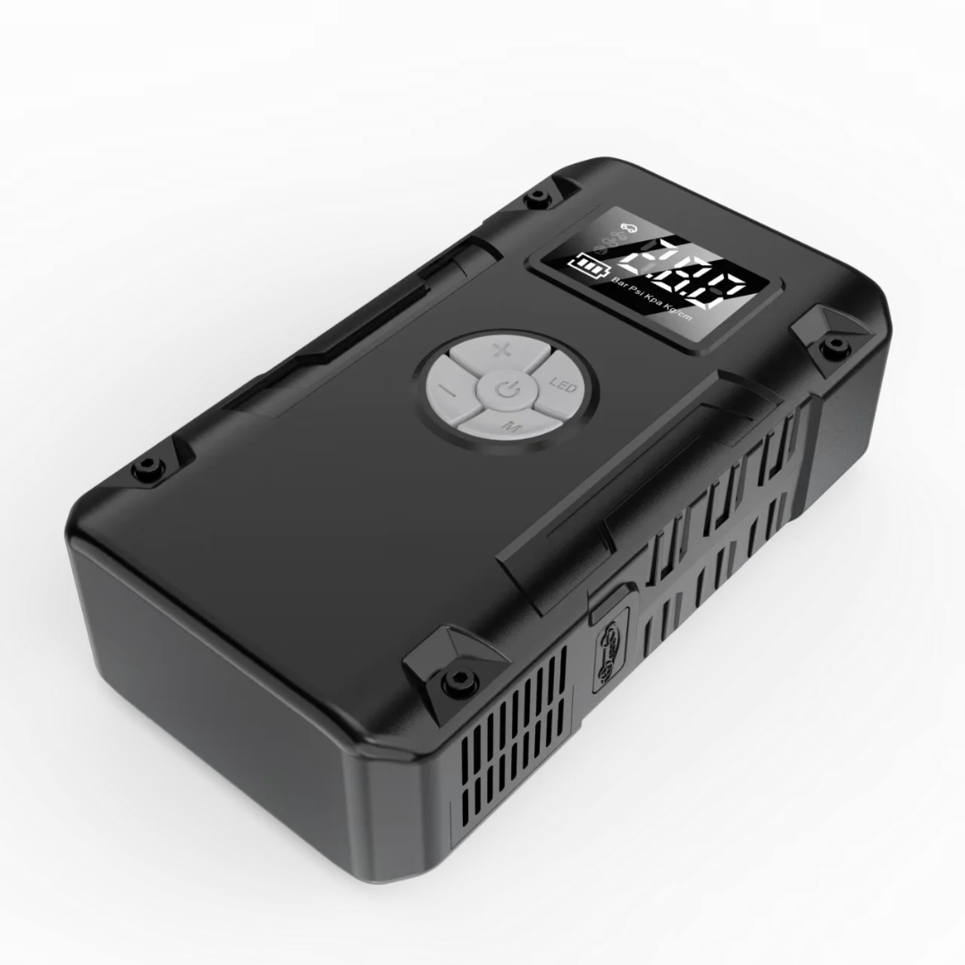 Black electronic device with digital display on a white background