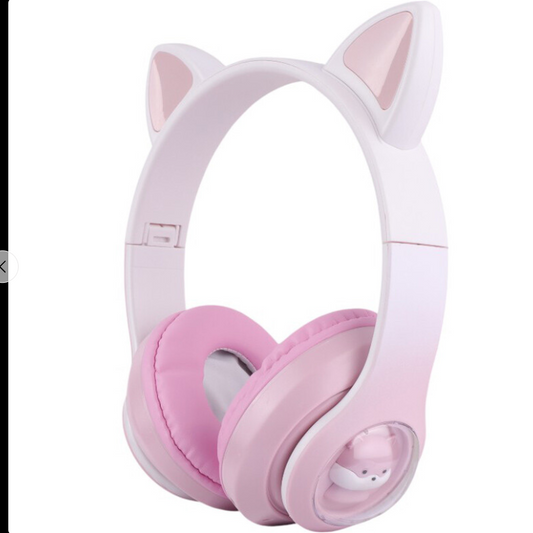 Pink headphones with cat ears on a white background