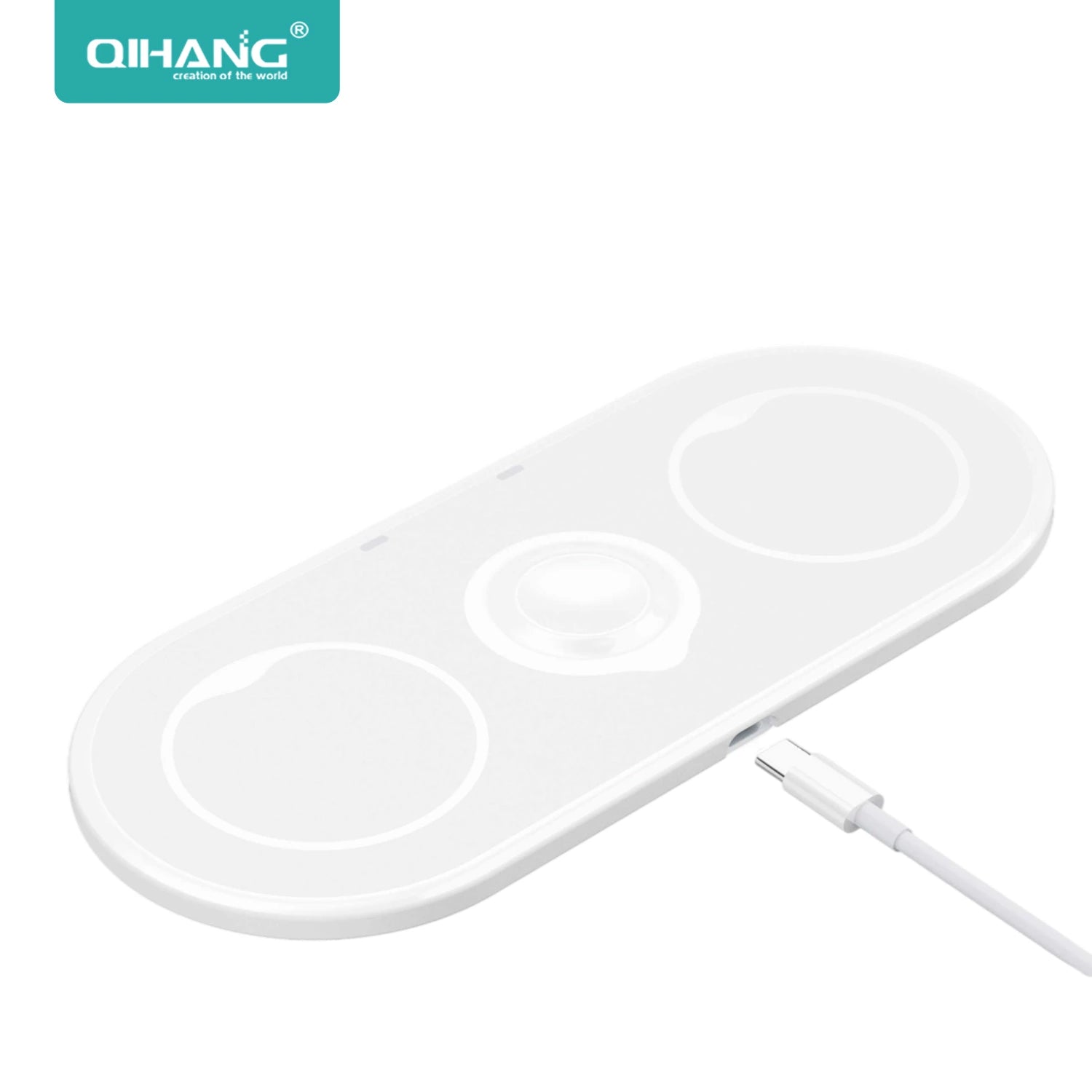 White wireless charging pad with cable on a white background, featuring the OIHANG brand.
