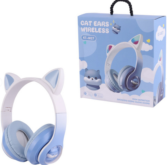 Cat ears wireless headphones with packaging on a white background