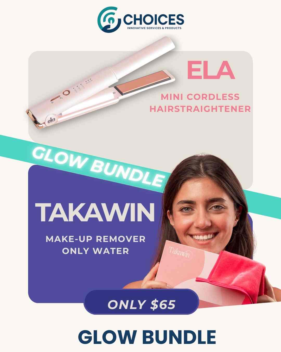 Glow & Go Beauty Bundle — Mini Straightener + Makeup Towel | Gift Set