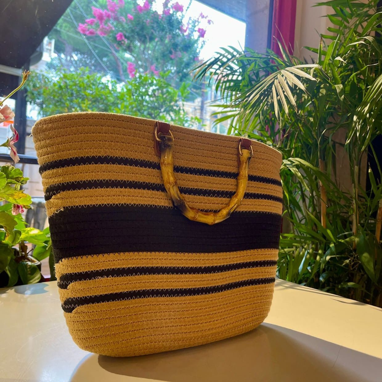 Paloma Tote – Striped Straw Bag with Bamboo Handles - Choices